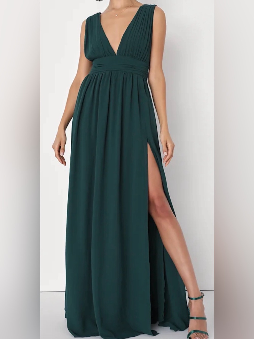 Lulu’s Heavenly Hues Forest Green Maxi Dress with Side Slit - M - NWT